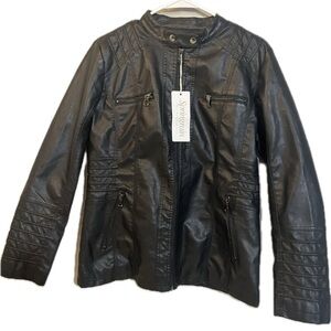 Black Faux Leather Moto Jacket Women  Large